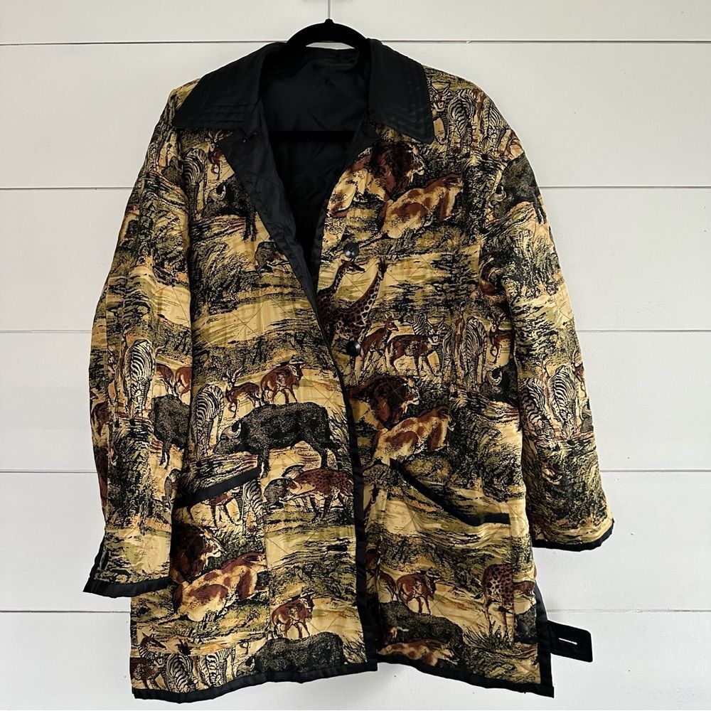 Vintage Foxrun Reversible Quilted Silk Nature Animals Woodland Jacket Size Large